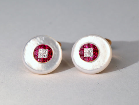 mother Pearl Ruby Diamond Cufflinks